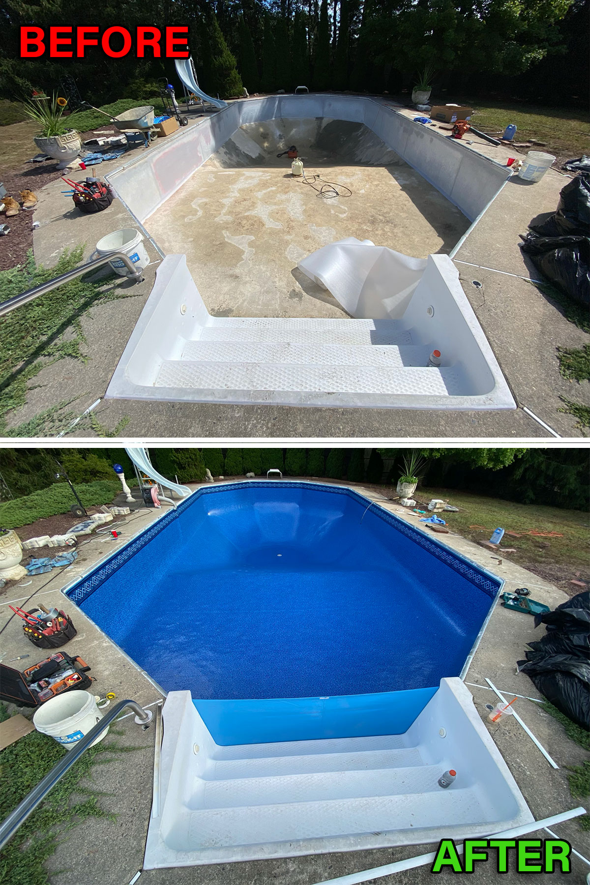 Liner 1 before after